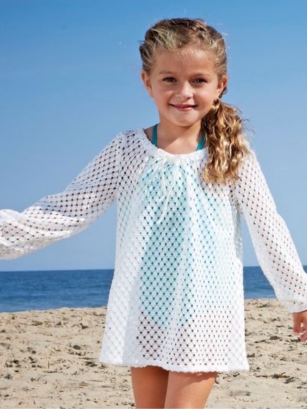 Girls' Pink Crochet Swim Coverup